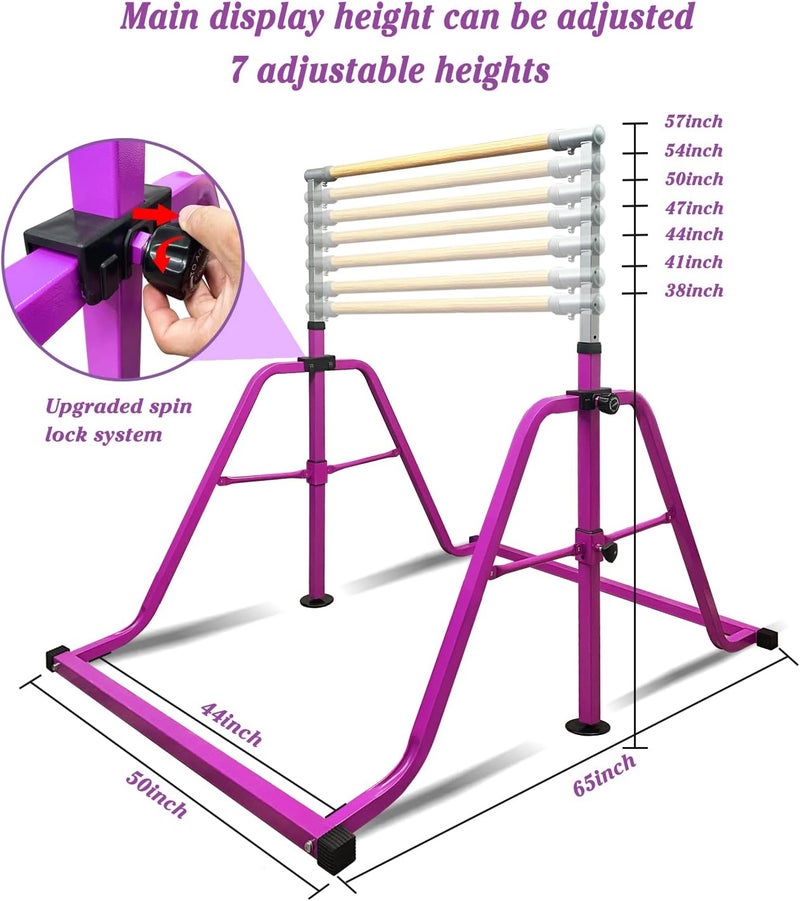 GLANT Gymnastics Bar for Kids with Rings Set, 7 Heights Adjustable Easy Folding Gymnastic Training Bar Kids Monkey Horizontal Bars - Max Load 300LBS - Image 3
